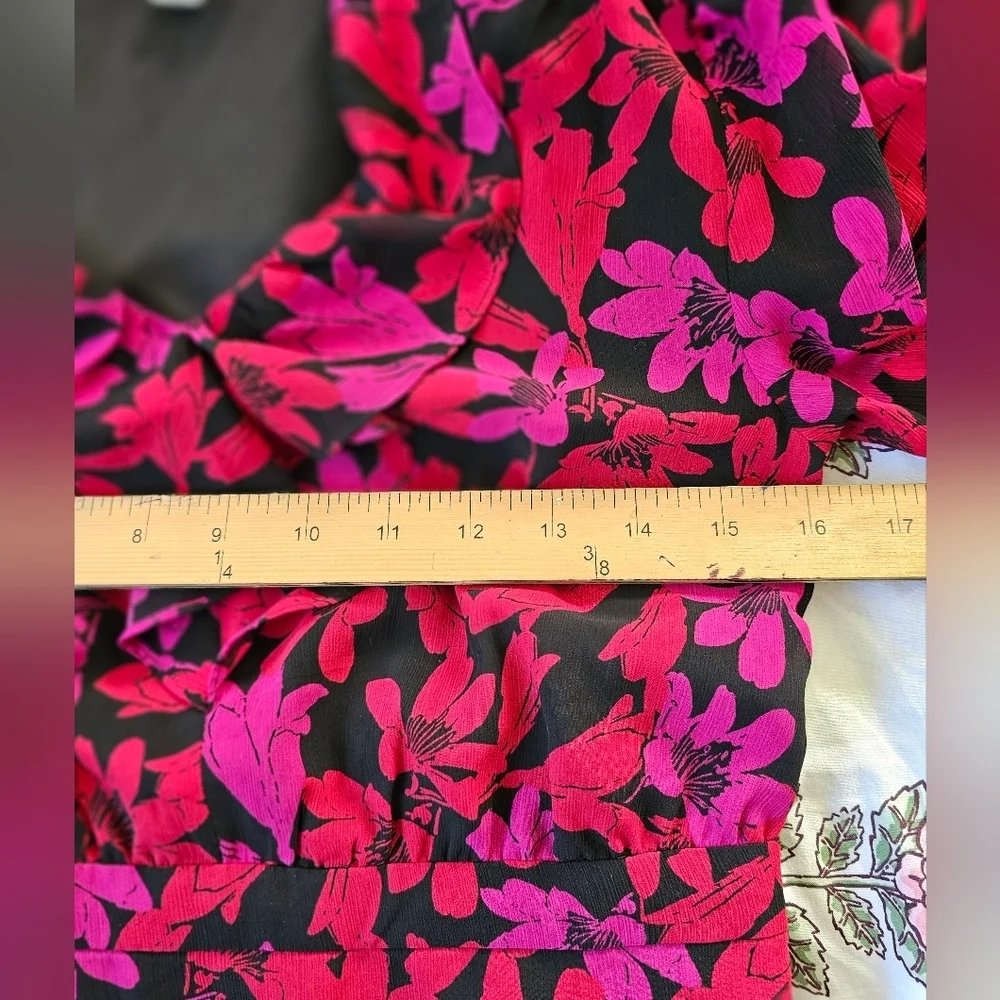 J. Crew Red and Pink Floral Long Sleeve Dress